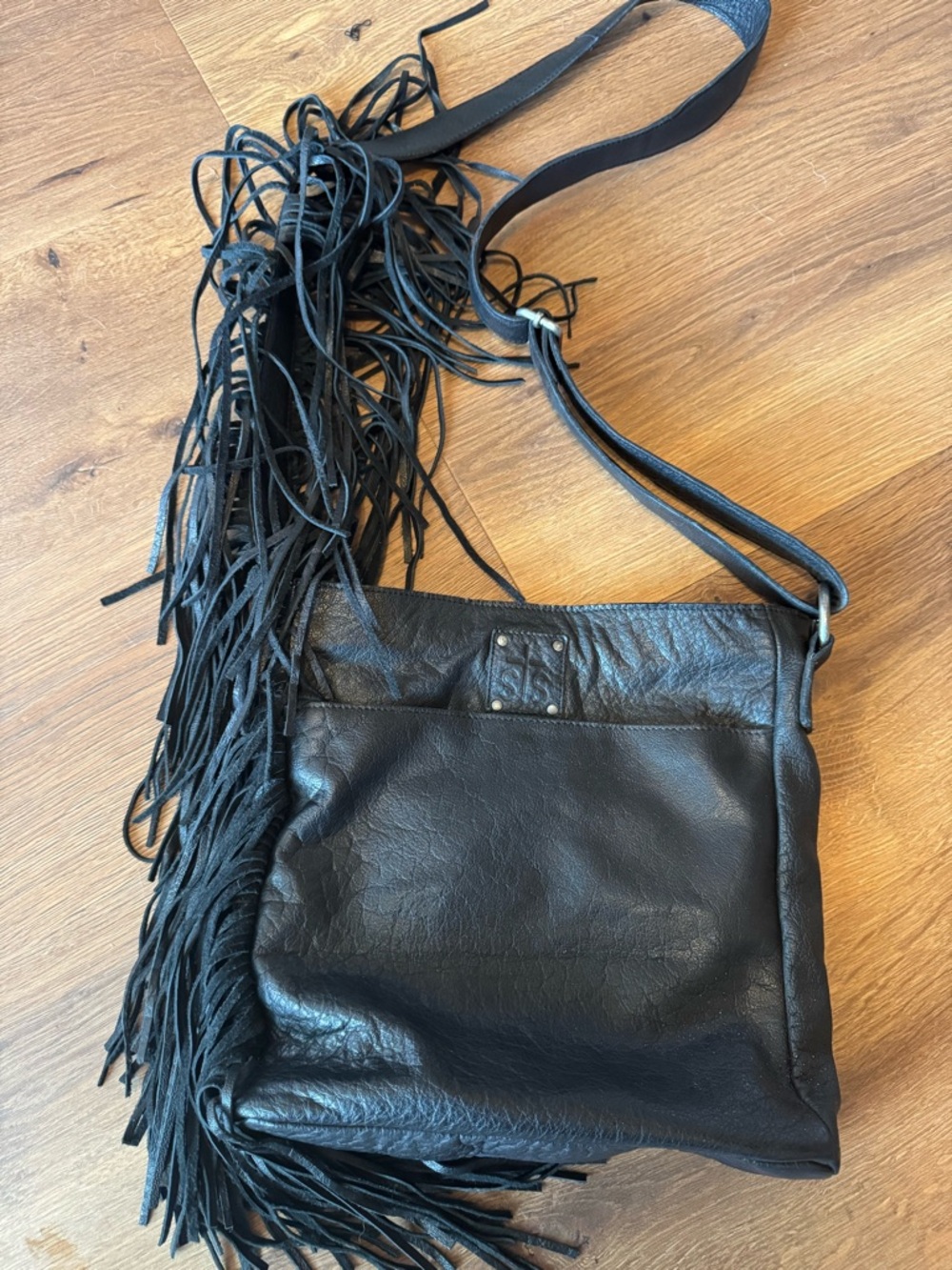 STS Ranchwear Black Leather Fringe Crossbody Bag with Adjustable Strap